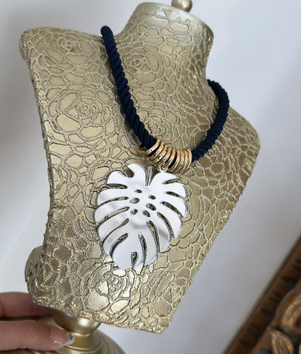 Navy leaf necklace
