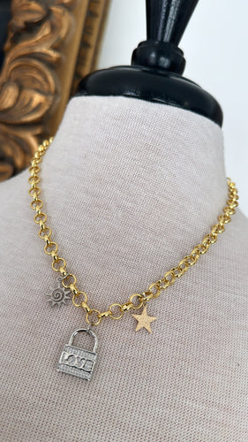 Lock, sun & star chain
